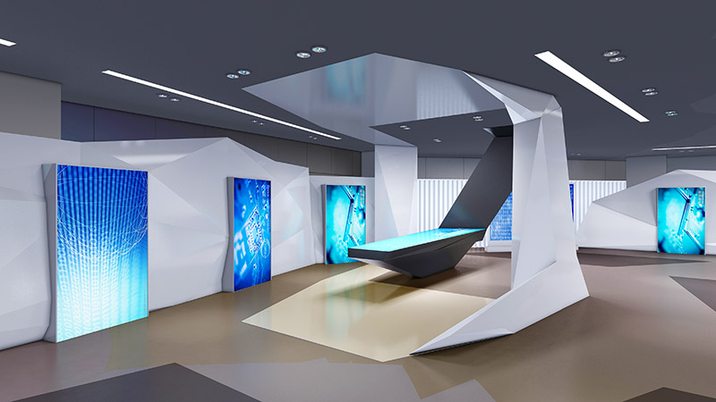 多媒體企業(yè)展廳設計展示設備布局合理