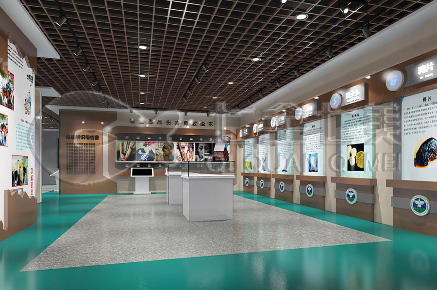 禁毒宣傳基地效果圖設(shè)計(jì)，聲光電禁毒展廳方案設(shè)計(jì)，禁毒防艾教育展館施工單位